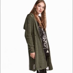H&M Olive Green Hooded Open Knit Cardigan